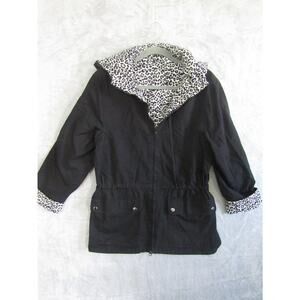 Reversible Leopard Print Jacket Casual Corner Annex Women’s M‎ Black Safari Hood